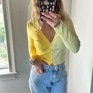 NWOT Bailey Rose Yellow Color Block Cropped Cardigan